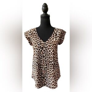 Express: Leopard Printed V Neck Blouse with Cuffed Sleeves